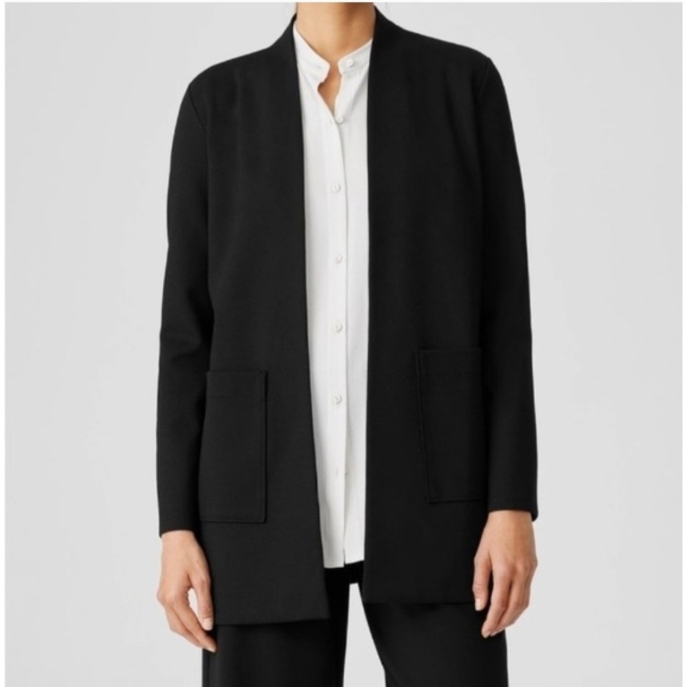 Eileen Fisher High Collar Jacket Black Open Front XL S1OKB-J5503M NWT
